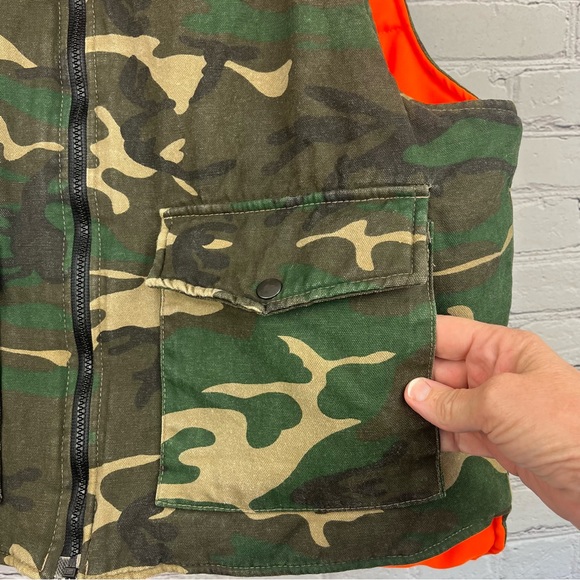 Vintage Reversible Camouflage Blaze Orange Hunting Vest Sz Large - Picture 7 of 10
